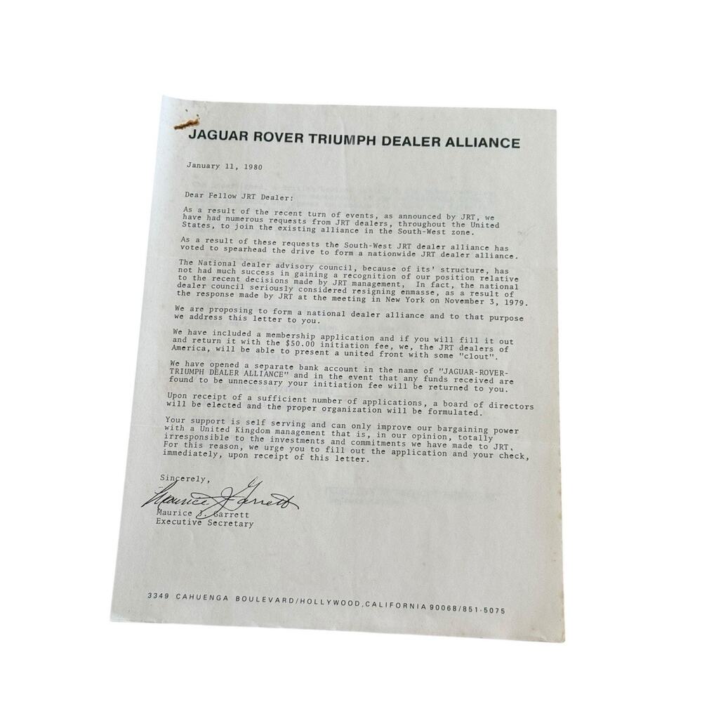 Jaguar Rover Triumph Dealer Alliance‎ 1980 Application British Leyland BMH Auto